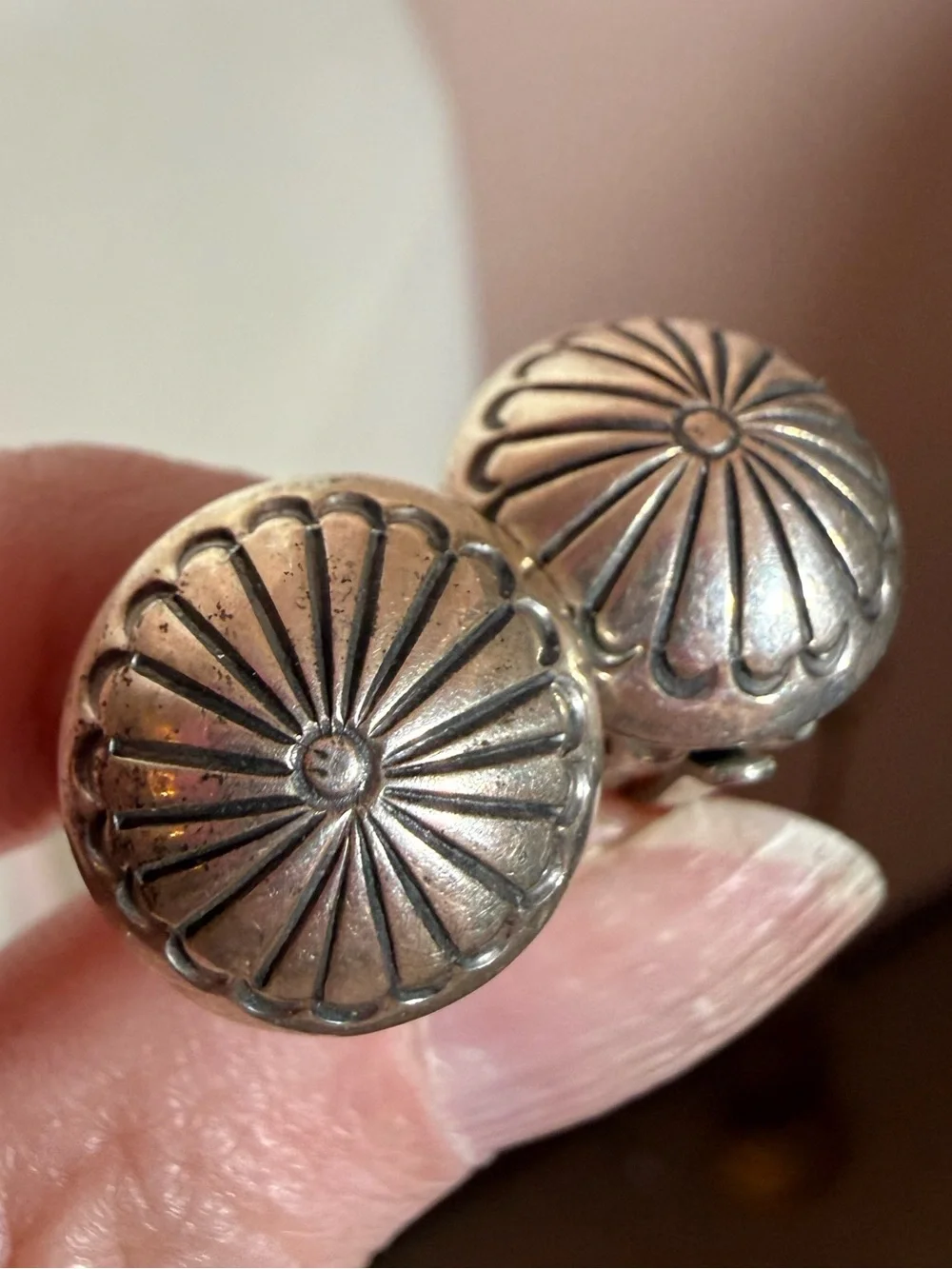 Native American Navajo Sterling silver Signed hand stamped small clip earrings